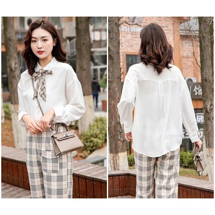 [baju wanita korea]  Baju Atasan Kerja Kemeja Dasi Pita Wanita Korea Import Putih