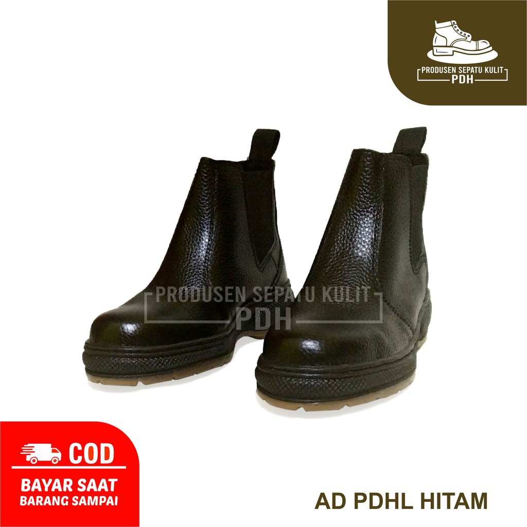 JUAL SEPATU SAFETY HITAM KULIT ASLI KARET ELASTIS DAN ADA BESINYA READY SIZE 39 - 44 | AD_PDH El