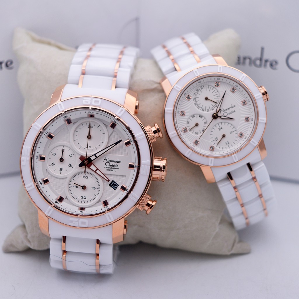 Alexandre Christie AC 6292 Couple Rose Gold White Ceramics