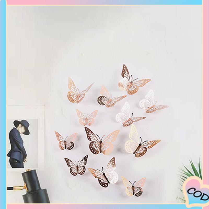 COD❤️Hollow Butterfly 3D Imitasi Logam Dekorasi Dinding Rumah Stiker Dekorasi Ruang Tamu-A.one