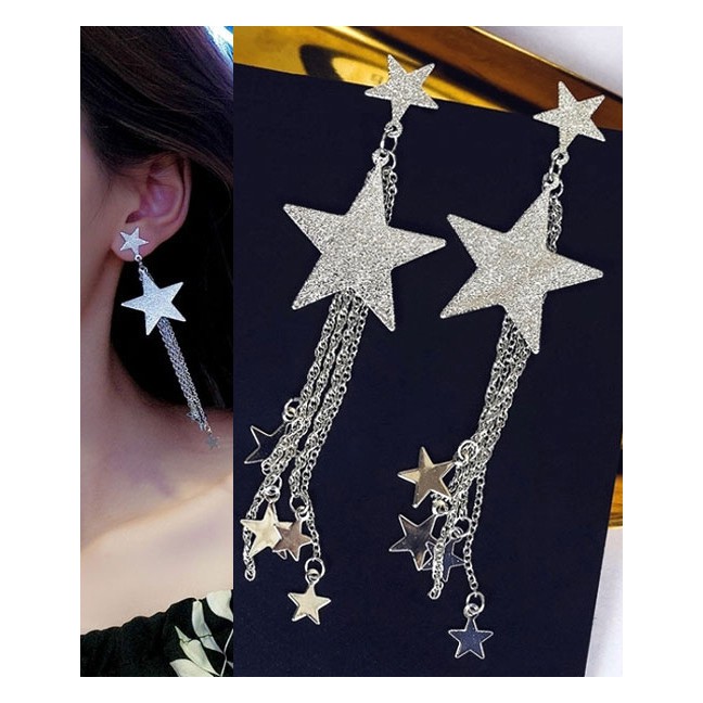 LRC Anting tusuk Fashion  Stars Shape Decorated Long