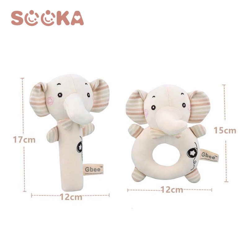 SOOKA Boneka 2 Pcs Rattle Stick Karakter Dengan Busa Dalam Organic Cotton / Rattles Mainan Bayi Bunyi Menangkan  SK-GGA1061