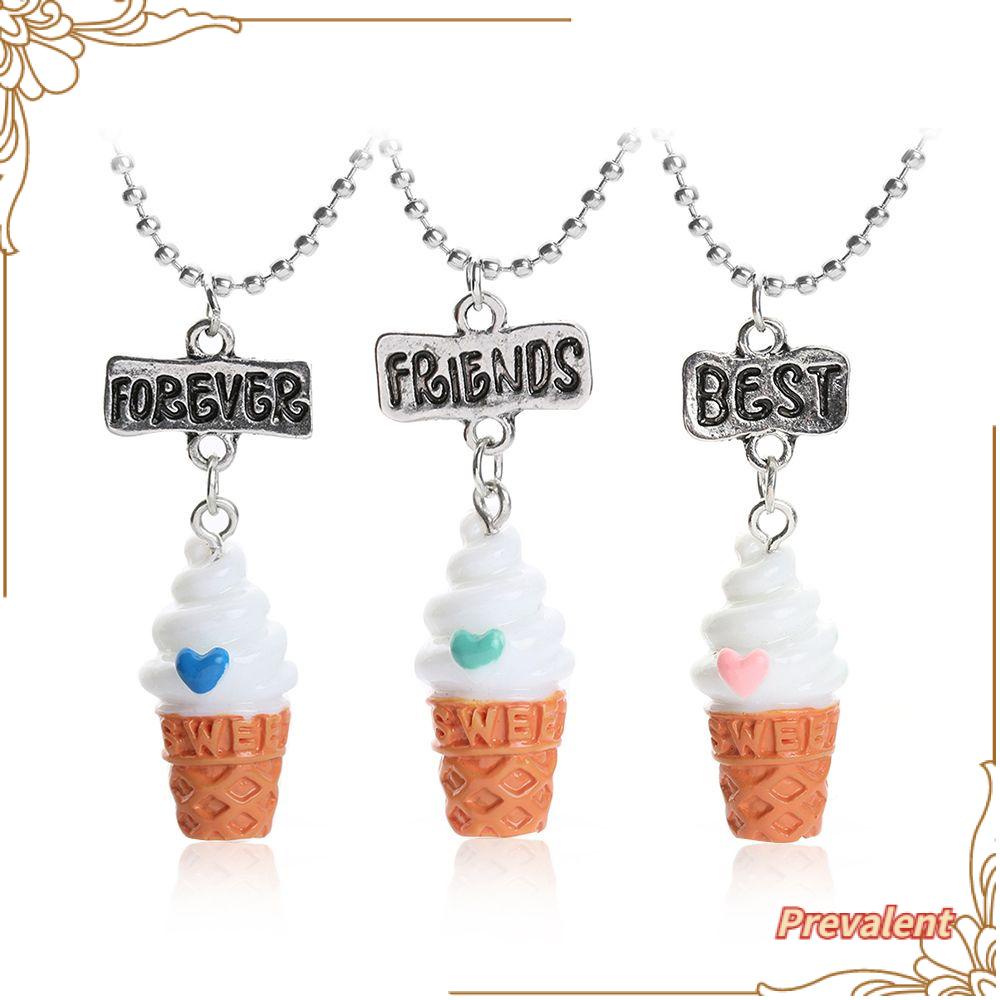 3pcs / Set Kalung Rantai Dengan Liontin Bentuk Hati Motif Tulisan Best Friend Warna Silver