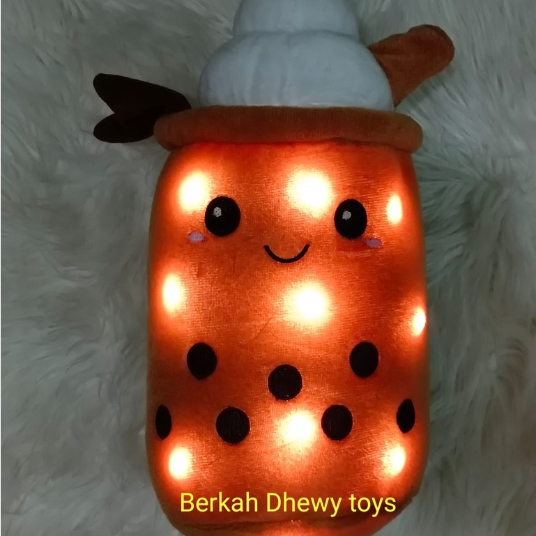 Boneka Boba Milk Tea and ice cream Plush LED dapat menyala Ukuran 35 cm