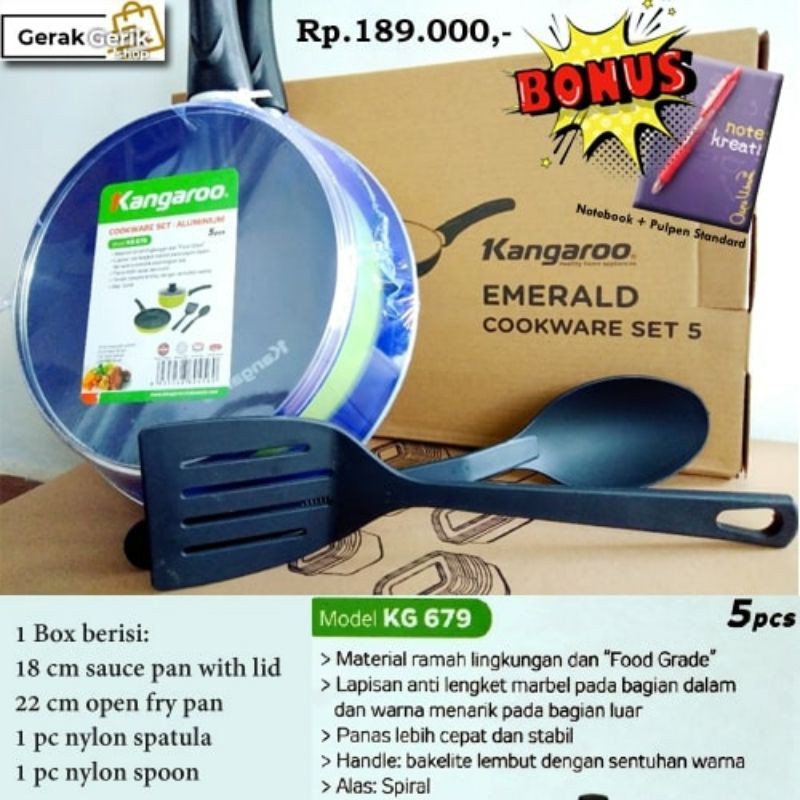 

Panci Kangaroo Emerald Cookware Set 5 BONUS notebook n pulpen