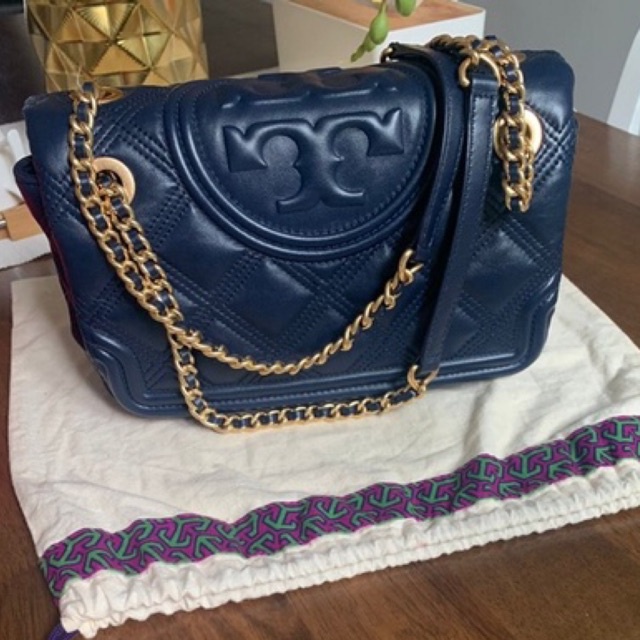 pelunasan preloved tory burch soft fleming medium navy