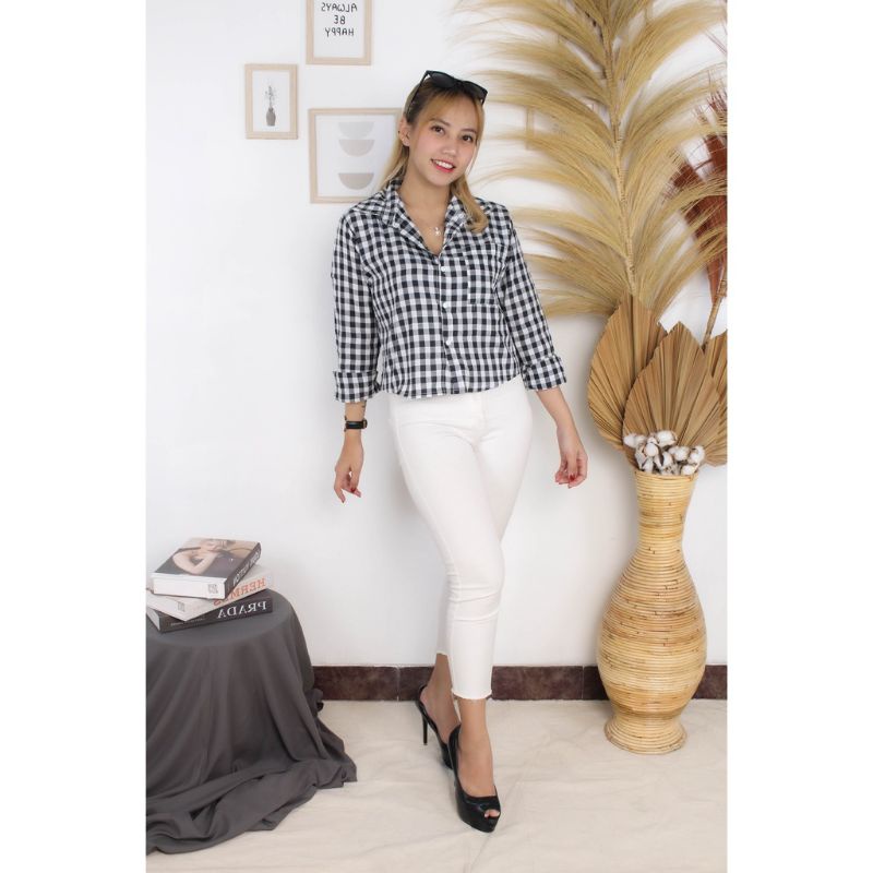 ATASAN WANITA KEMEJA FEBRIC KATUN VULF-2033Variasi：MERAH, PINK, HITAM-MICRO, UNGU, BB-NAVY, CREAM-GU