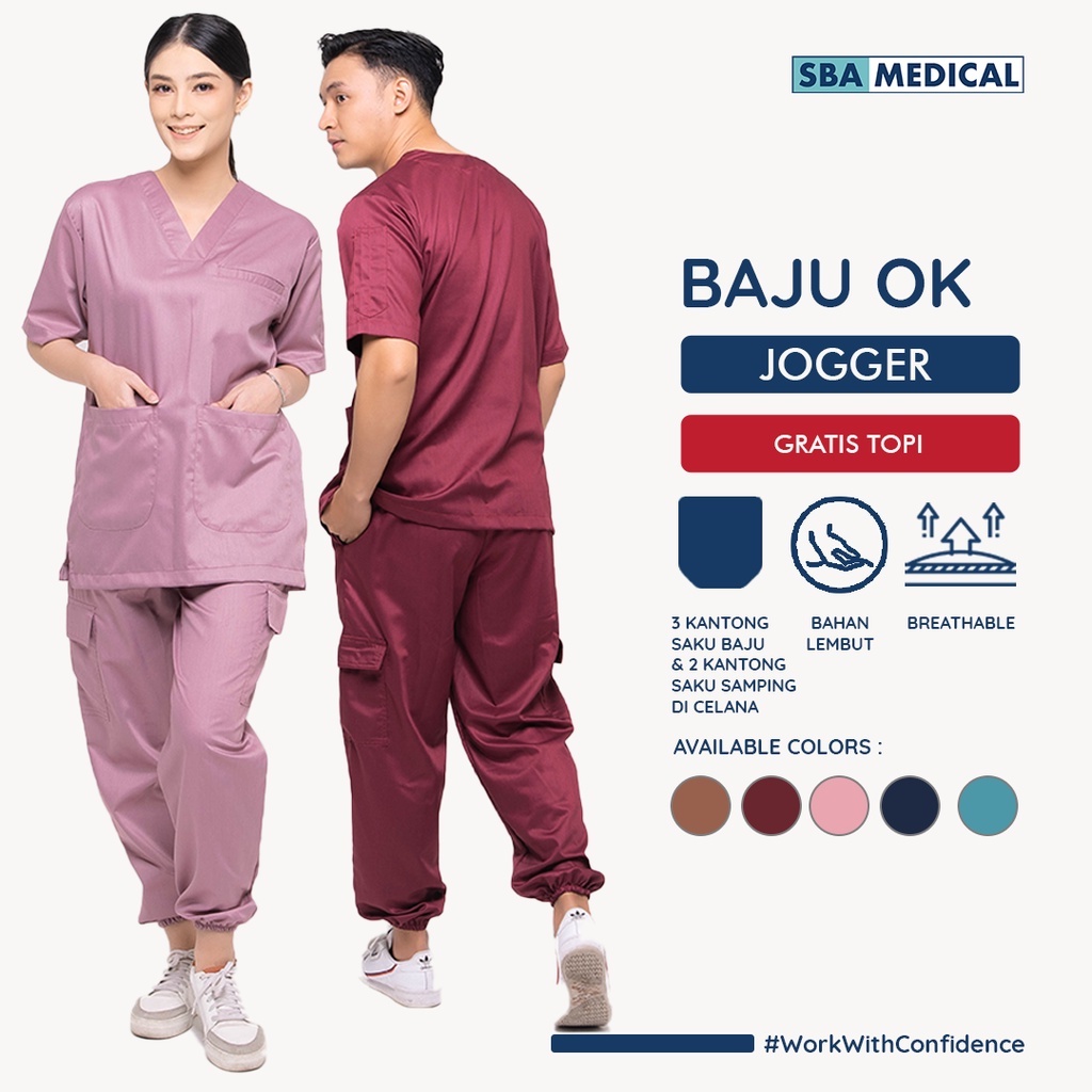 SBA MEDICAL-  Baju Ok Premium Model Jogger  | Scrub OK | Baju Jaga  Dokter | Baju Ok Lengan Pendek |