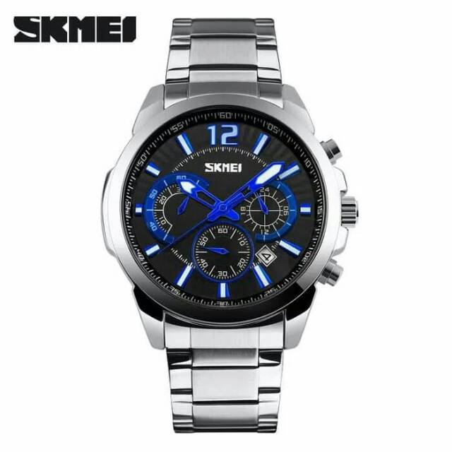 Jam Tangan Analog Original SKMEI Model 9108CS 9108 Stainless - Black - Perak
