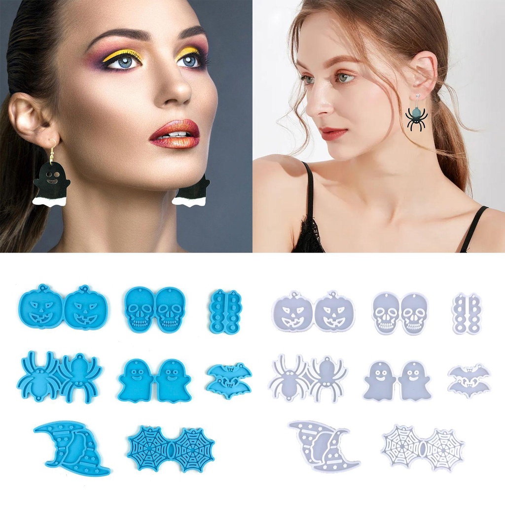 Solighter 8 Pcs Anting Cetakan Resin DIY Spider Membuat Perhiasan Alat Halloween Cetakan Silikon