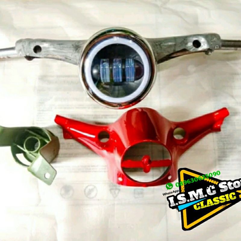 paket kepala Honda c70 set - paket stang honda c70 - stang batok bawah lampu daymaker pangkon stang