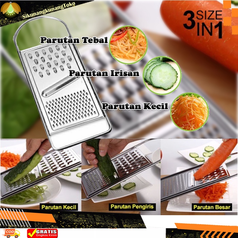 (SKN) Parutan Keju BESAR 3 IN 1 Multifungsi Stainless Steel Parutan Buah Sayur Pengiris Pemarut grat