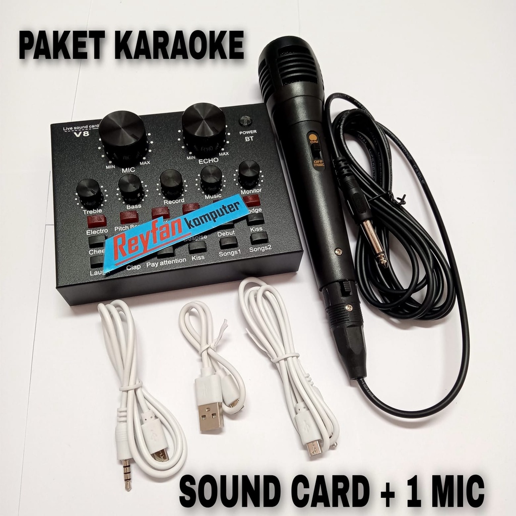 Paket Karaoke Sound Card V8 Mixer SoundCard V8 Bluetooth Audio USB External / Sound Card V8 Singing Live Soundcard Mixer External Audio Microphone