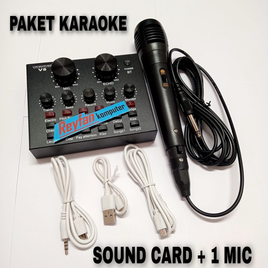 PAKET MURAH SOUNDCARD V8 + MIC ROLINSON RL-01 SUARA JERNIH DAN BAGUS