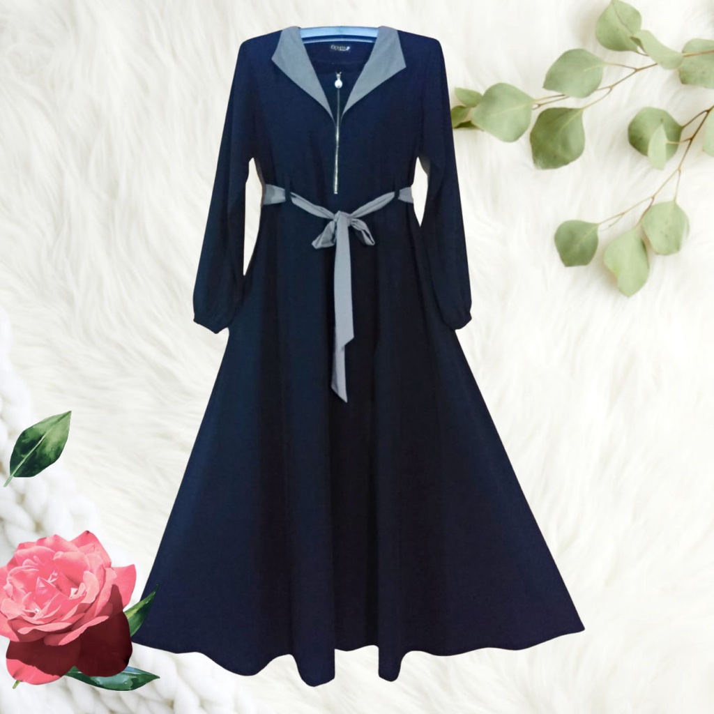 Jubah Akhwat Kerah Tali pinggang Motif By Qonita Collection