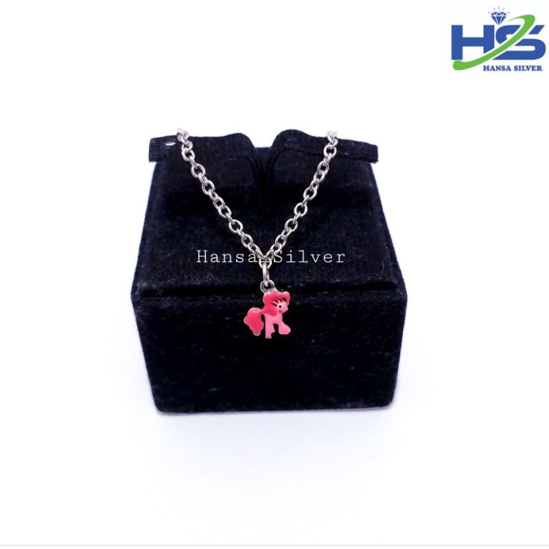 Kalung Anak Bayi Perak Asli Silver 925 Lapis Emas Putih Model Rantai Nori Kuda Poni Dan Hello Kitty