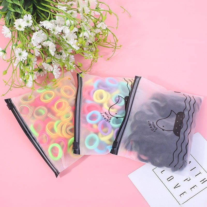 (50pcs) BC IKAT RAMBUT DONAT STRIP WARNA POLOS GARIS  FREE ZIPPER BAG