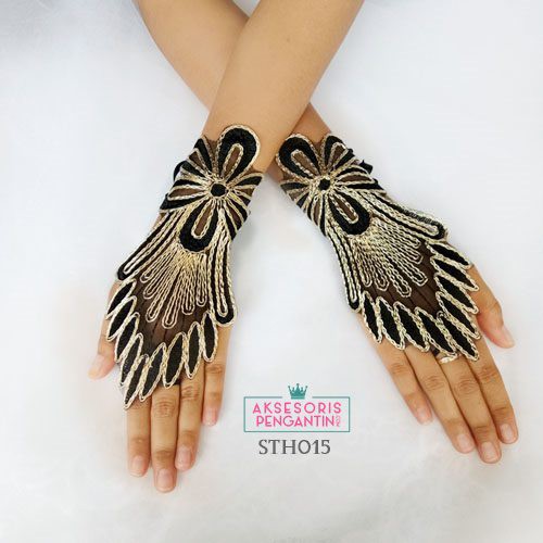 [BISA COD] AKSESORIS PENGANTIN SARUNG TANGAN HITAM WEDDING GLOVES LACE BROKAT STH015