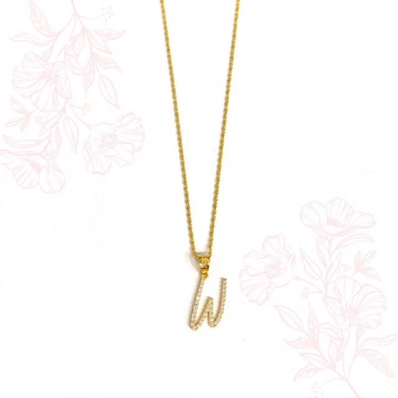 Kalung Set Liontin Huruf W Permata Emas Asli Kadar 700