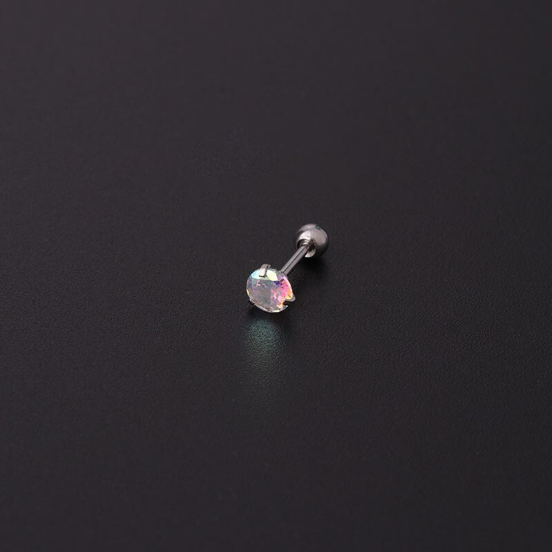 1 Pc Anting Stud Zircon Warna-Warni Bahan Stainless Steel Bentuk Bulat Ukuran 2-5mm