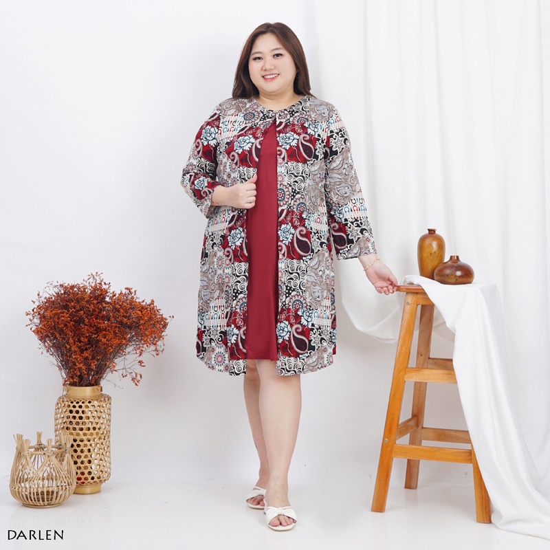 DARLEN DRESS STANDAR,JUMBO , L &amp; SUPER JUMBO - Dress Batik  Wanita Terusan Wanita