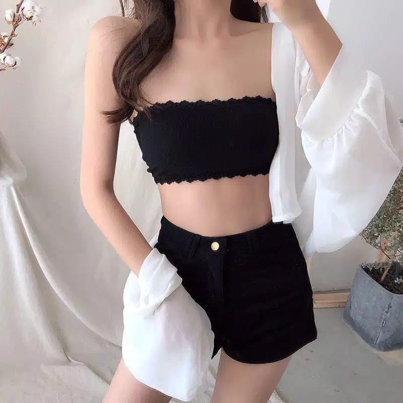 HC Bra Wanita Crop Top Bahan Halus Renda 6401 Bra Kait Simple Import Murah Bra Kemben Tanpa Tali-3
