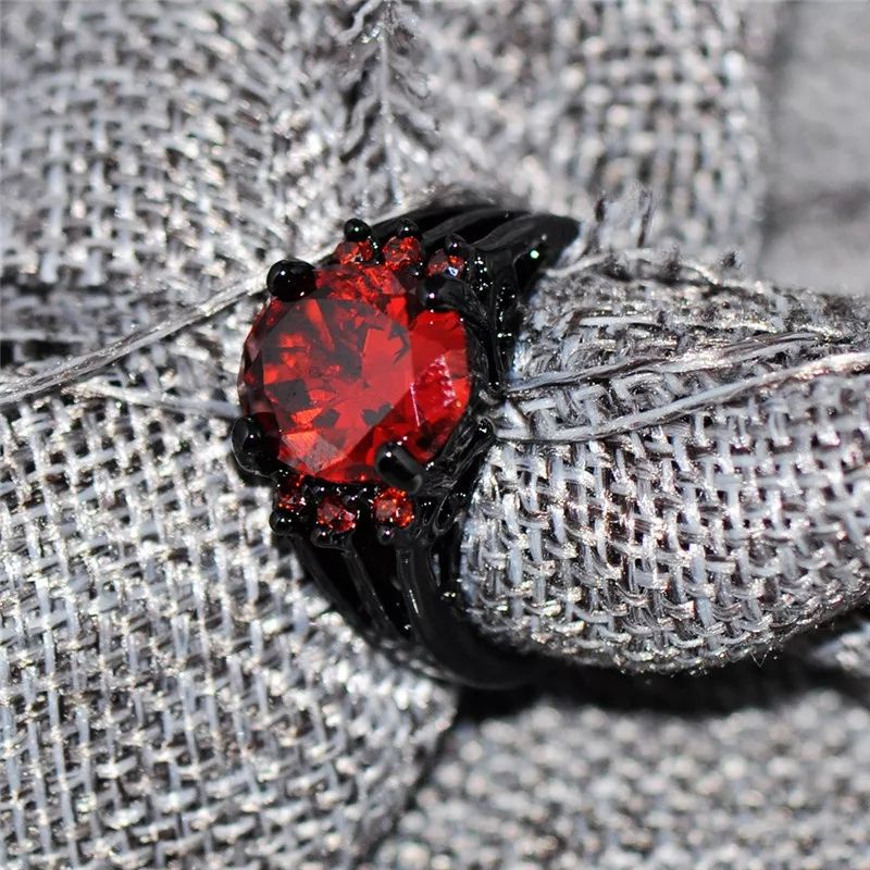 Cincin Batu Ruby Merah Garnet Wanita Pria Ring Gold Filled 14 KT Black Gun Platted