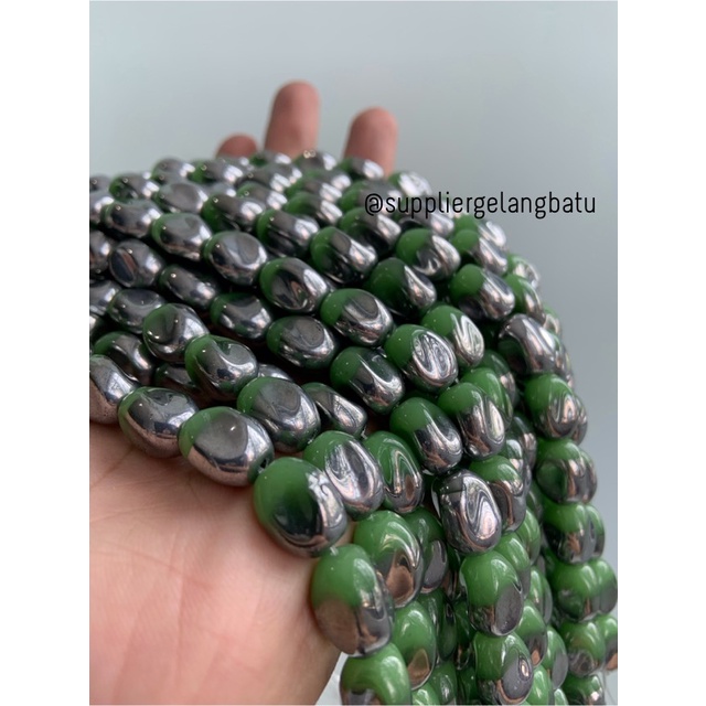 kristal CEKO KACANG SILVER GREEN DOFF 10mm hijau perak oval cutting