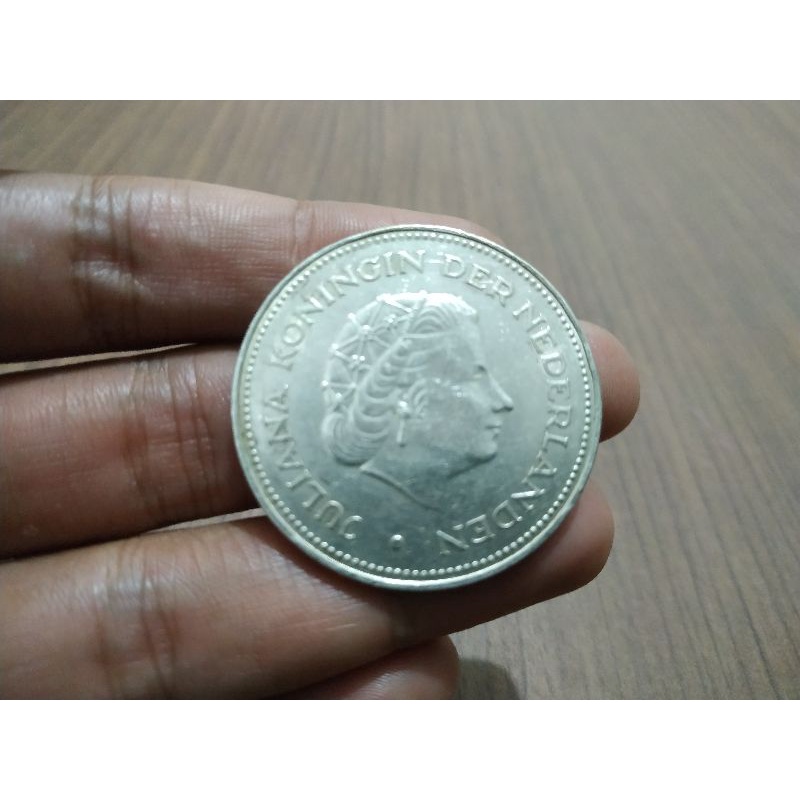 Uang Koin Perak Asli Juliana 10 Gulden Tahun 1970