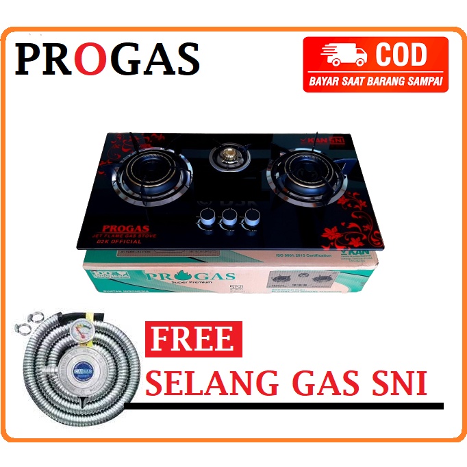 Kompor Gas PROGAS PG-333 Gas Gas 3 Tungku Kompor Tanam Kompor Kaca Free Selang Gas SNI