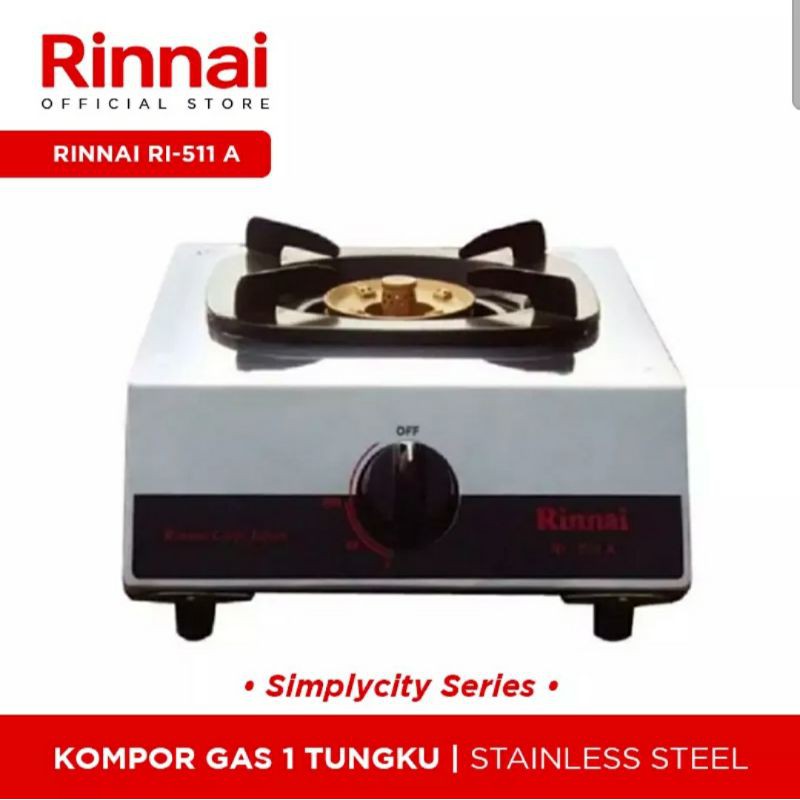 Kompor Gas 1 Tungku Rinnai RI 511 A Api Lilin Kompor Stainless Rinnai 511A Kompor Rinnai 1 Tungku