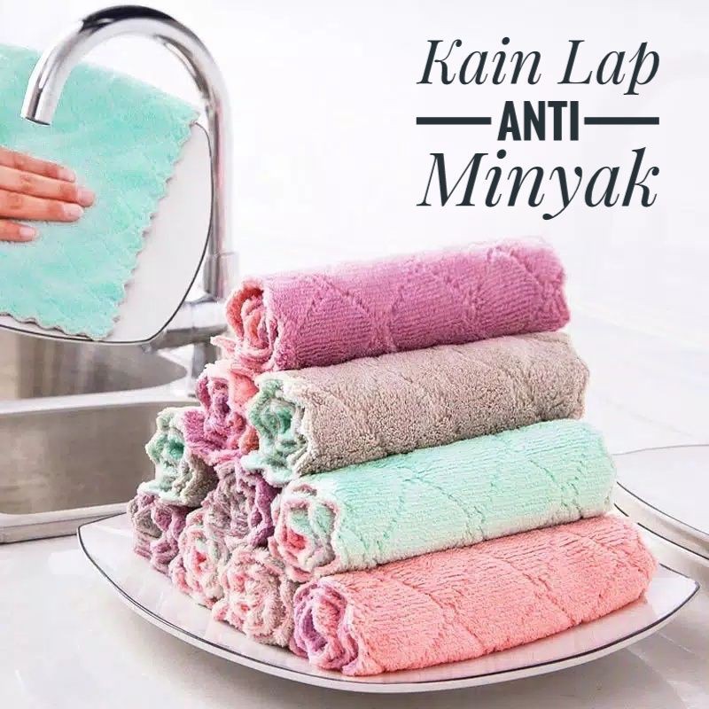 Kain Lap Meja Piring Serbet Dapur Anti Minyak Kain Lap Microfiber Serbaguna Lap Tangan Berkualitas