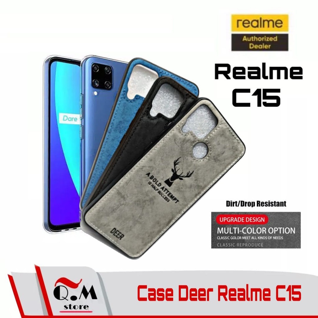 Case Deer Oppo Realme C15 Softcase Premium Casing Realme C15 Free Tempered Glass Layar