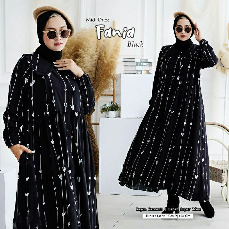 FANIA MIDI DRESS / MIDI DRESS RAYON MOTIF TERBARU / MIDI DRESS BUSUI / MIDI DRESS JUMBO /  GAMIS MID