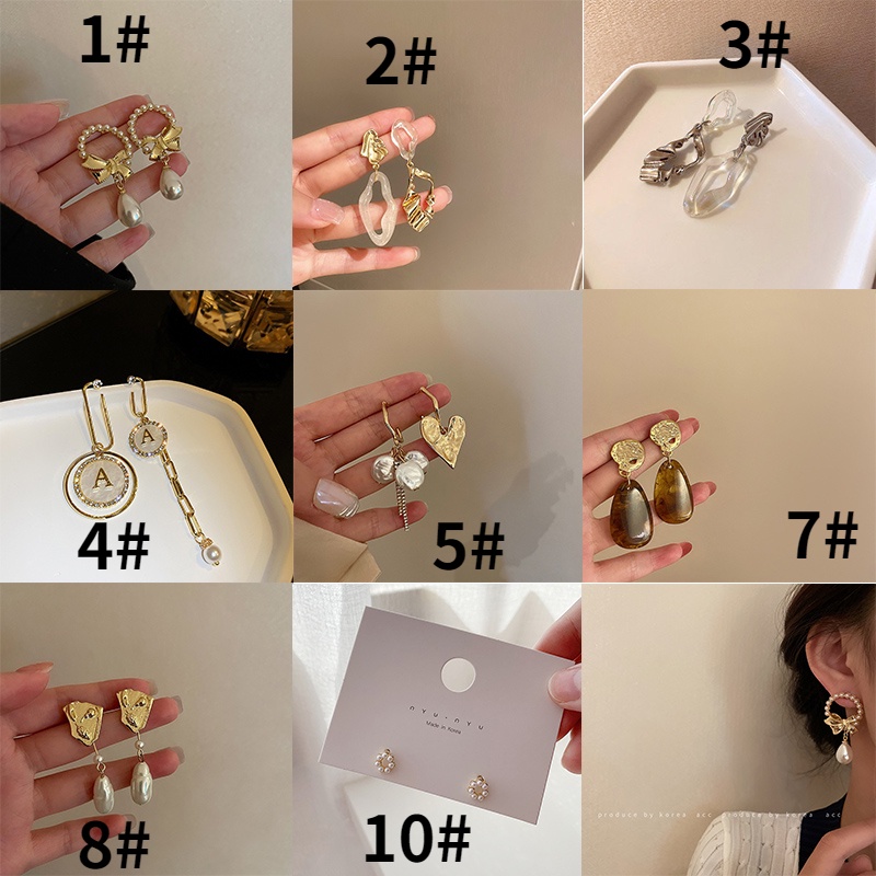 Anting Tusuk Gantung Temperament Bahan Alloy Desain Pitamutiara Gaya Koreasimple Untuk Wanita
