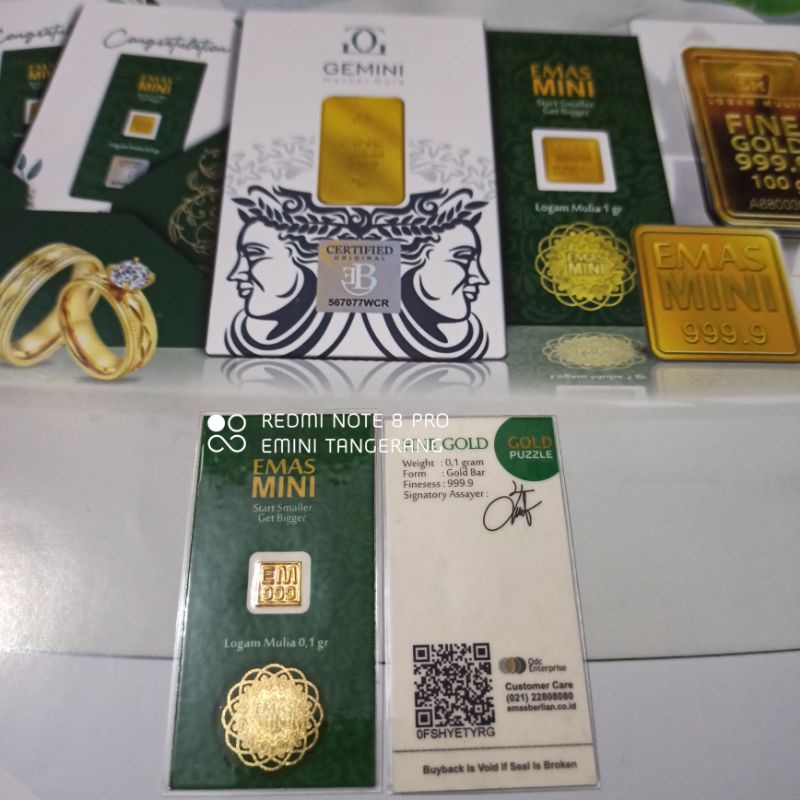 Jual Emas Mini 0.1 gr / Logam Mulia / Emas Batangan 24K + Kwitansi Asli