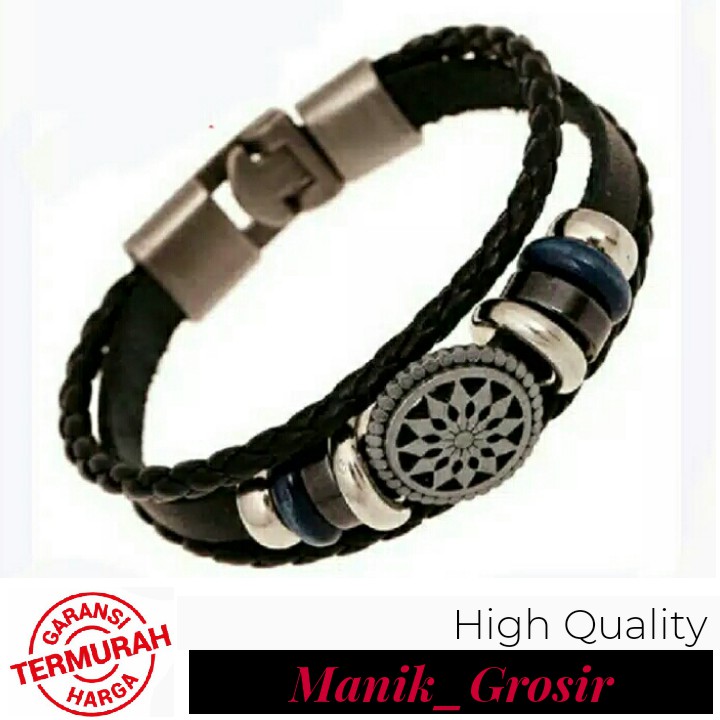  Gelang  Tangan Kulit Kait Logam Motif Matahari Warna 