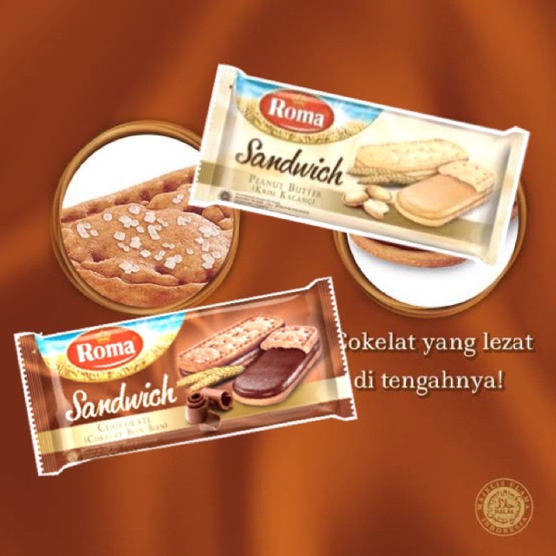 BISKUIT ROMA SANDWICH 216GR SATUAN / PAKET COKLAT / PEANUT BUTTER / MIX