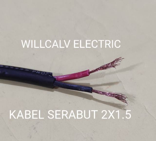 KABEL SERABUT ISI 2 KABEL  HYO 2X1.5 - KABEL ISI 2 SERABUT HYO 2X1.5 HITAM  HARGA PERMETER