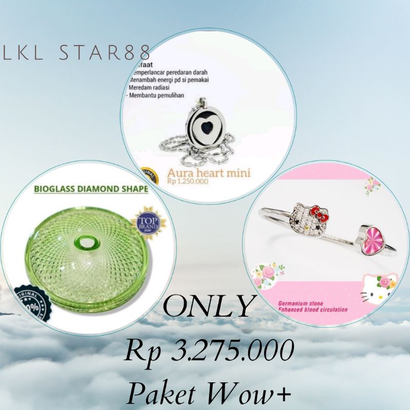 Paket Aura Heart Mini + Bioglass Diamond Shape D10 cm + Bangle Hello Kitty ORI MCI
