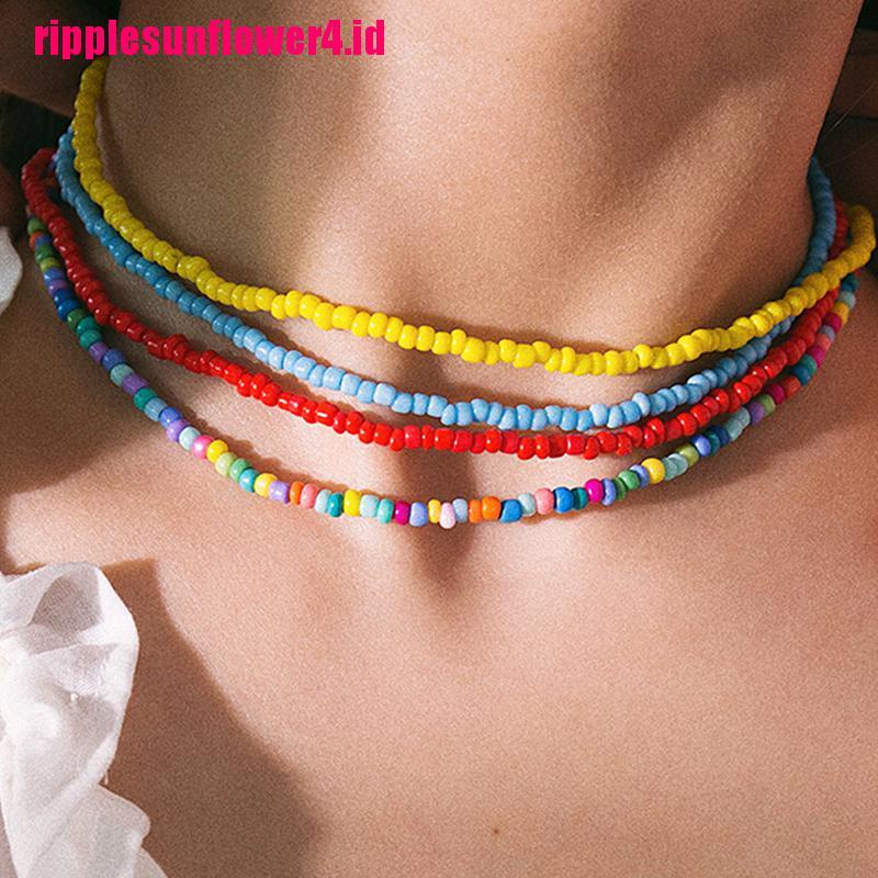 Kalung Choker Manik-Manik Warna-Warni Gaya Bohemia