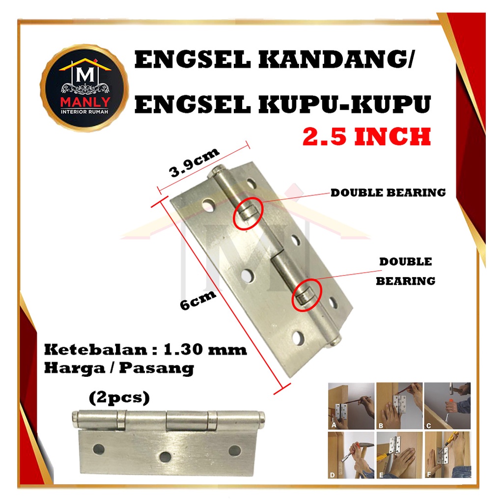 Engsel Jendela Stainless Steel / Engsel Kupu-kupu / Engsel Kandang 2 inch, 2.5 inch &amp; 3 inch.. FREE SEKRUP