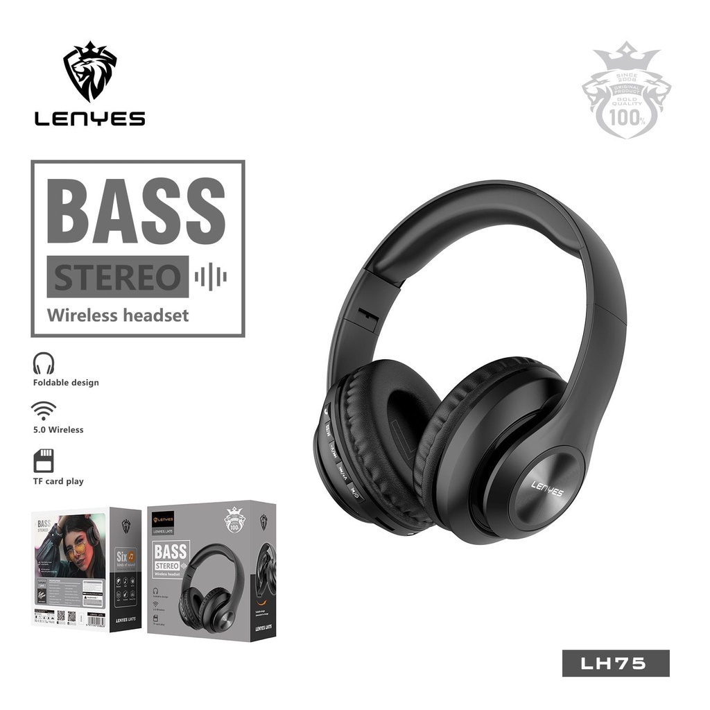 LENYES LH75 Headphone Bluetooth 5.0 HEAVY BASS wireless stereo headset bando microphone original