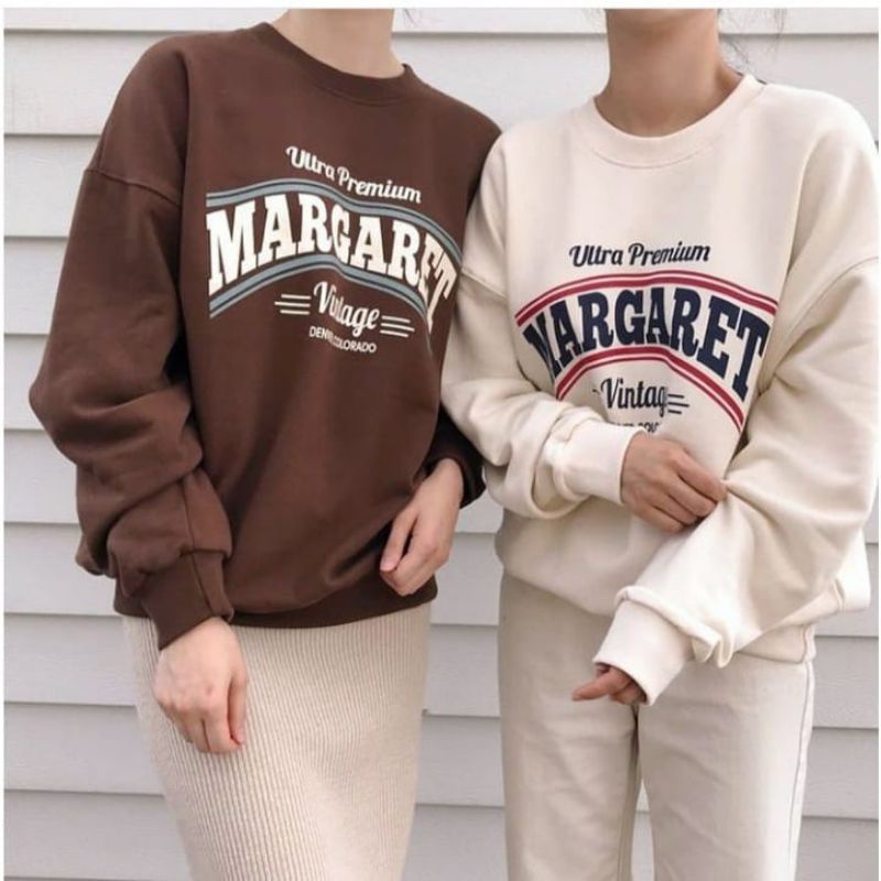 ANCW SWEETER PREMIUM CREWNECK SWEATER WANITA BARU MARGARET SWEATER BAHAN FLEECE KOREAN STYLE