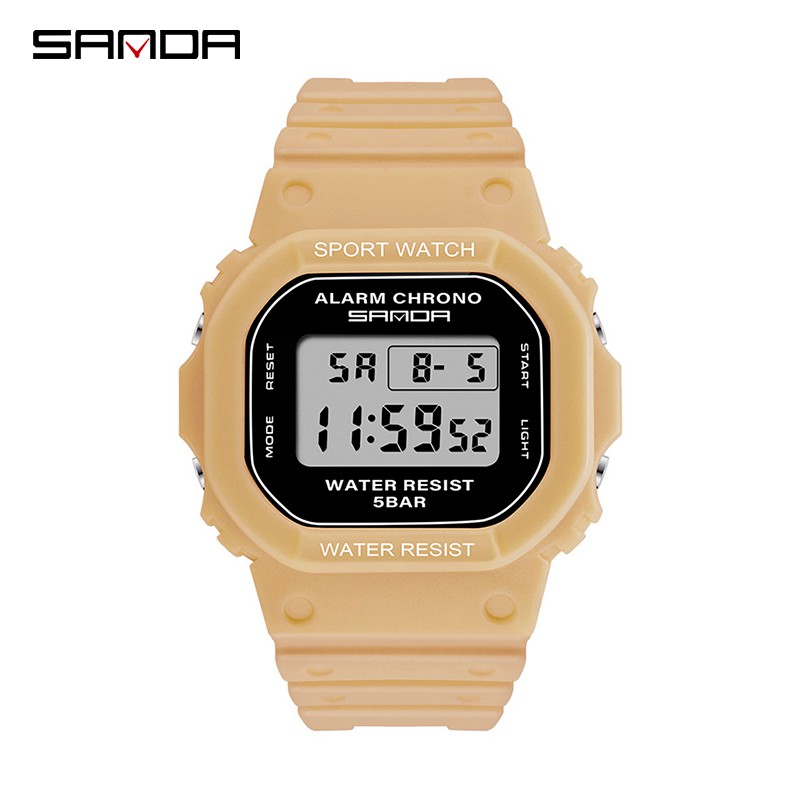 SANDA 293C Jam Tangan Wanita Pria Digital Tali Rubber Chronograph Anti Air CURRENOS-Khaki