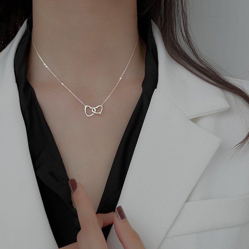 Fashion Heart To Heart Pendant Necklace Kalung Korea Love Clavicle Chain Necklaces for Women Lady Jewelry Girlfriend Gift