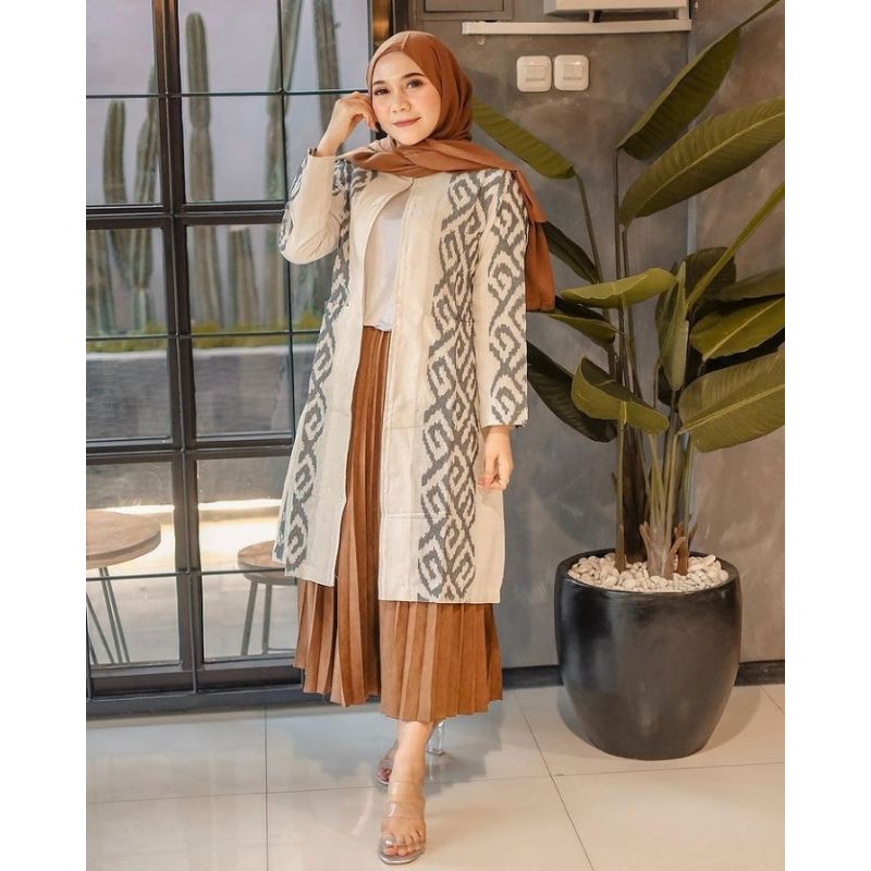 OUTER TENUN OUTER ETNIK CARDIGAN TENUN LONG OUTER TENUN PUTIH