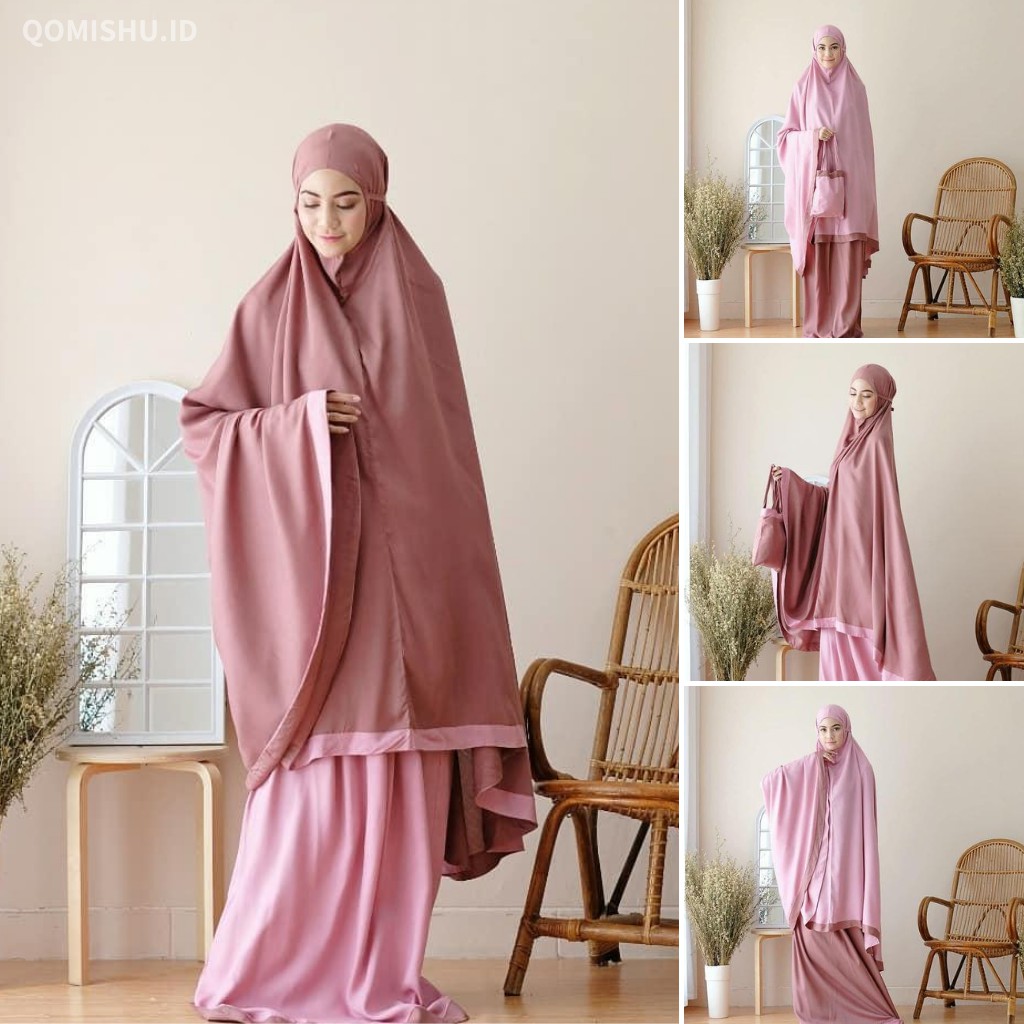 Mukena Polos Tazbiya Tazkia Mixed Dusty Pink / Mukenah Tazbiyah Dewasa Jumbo Katun Rayon Cantik Adem