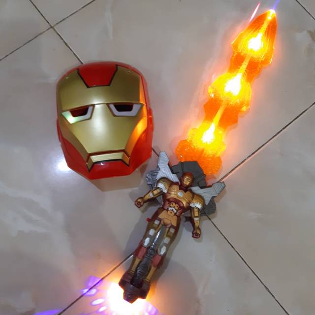 Mainan Set Topeng &amp; Pedang Ironman Paket Mainan Cosplay Avengers Anak