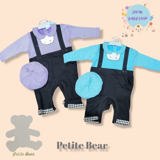 6-18 bln Overall Jumper baby Baju kodok bayi Petite Bear panjang motif include topi warna